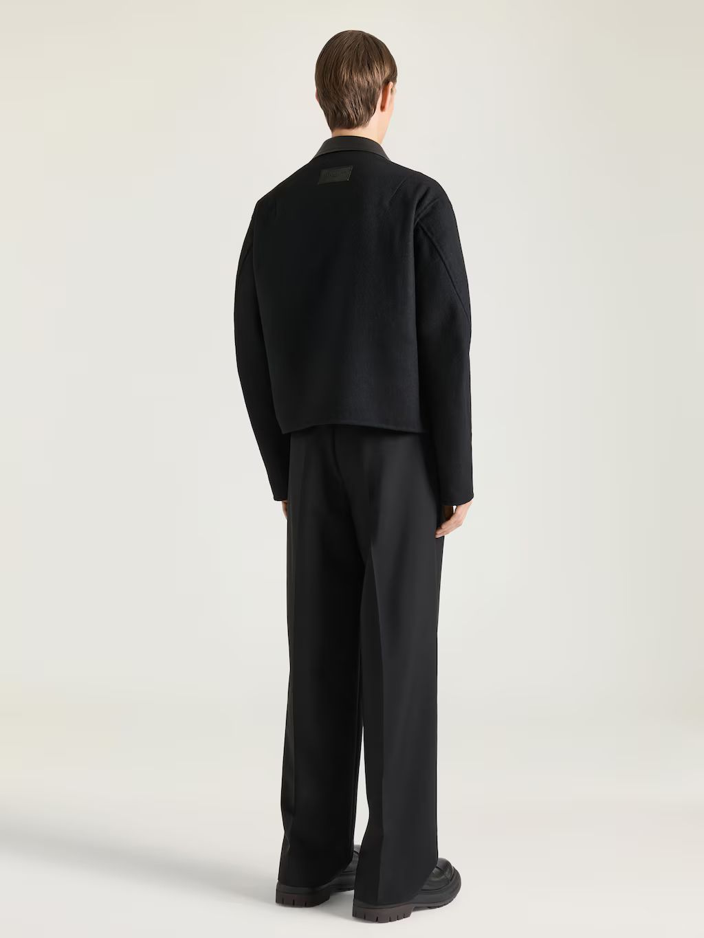 BLOUSON EN LAINE AVEC COL EN CUIR ET ENVERS À CARREAUX