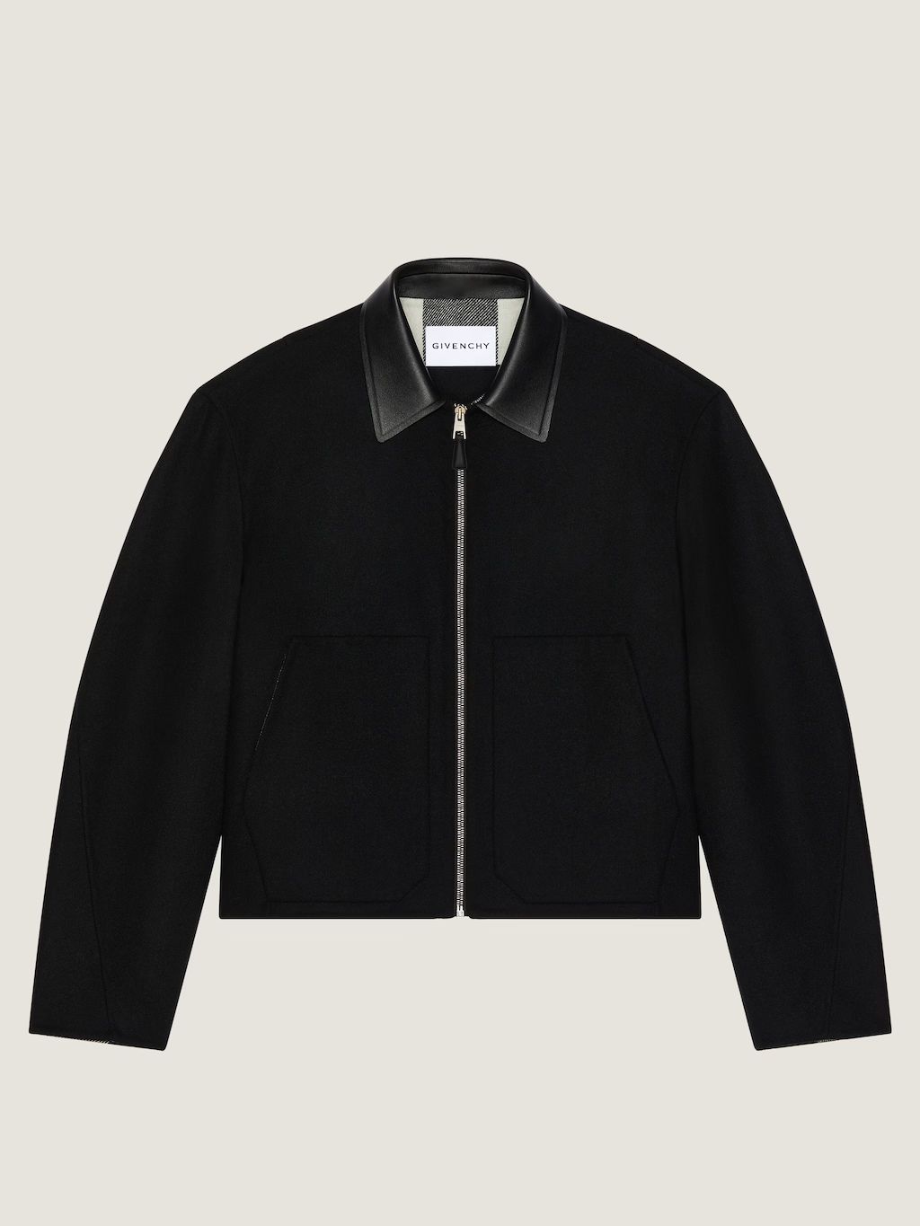 BLOUSON EN LAINE AVEC COL EN CUIR ET ENVERS À CARREAUX