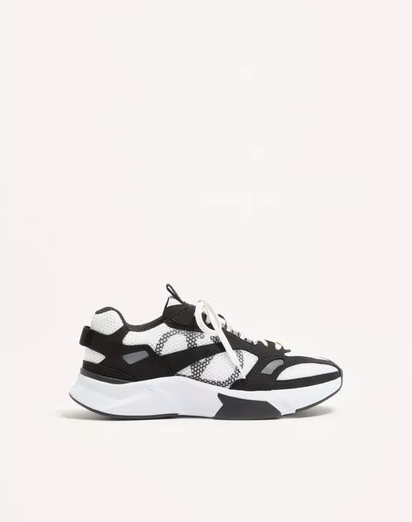 BASKET DEMIVEE EN TISSU EN TISSU AJOURÉ AVEC EMPIÈCEMENTS EN DAIM