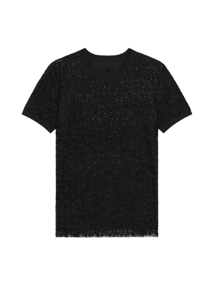 TSHIRT SLIM A EFFET SUPERPOSE EN COTON ET TULLE NOIR GIVENCHY