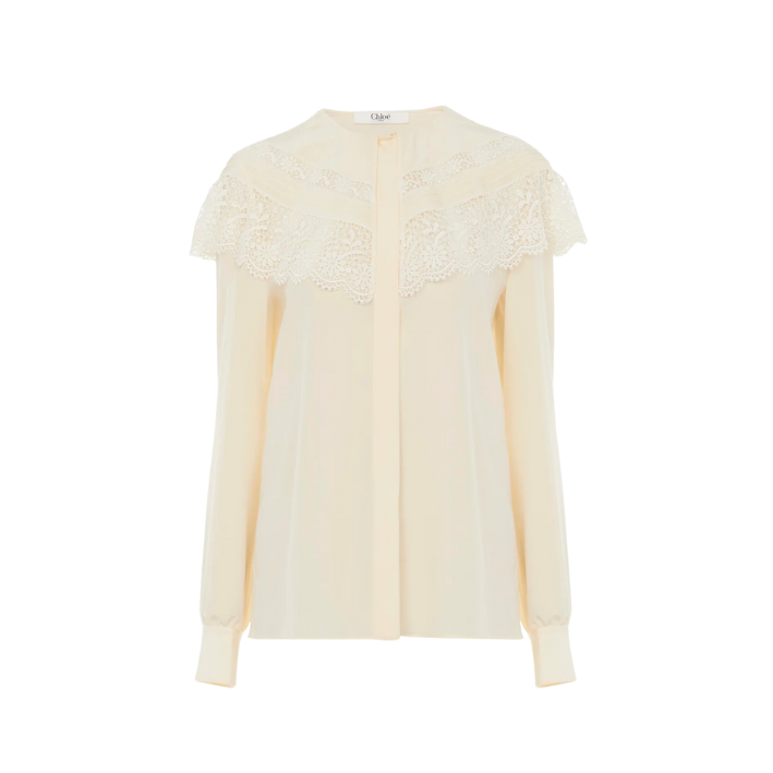 BLOUSE EN CREPE DE CHINE ET DENTELLE