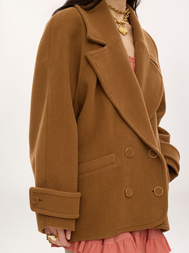 MANTEAU COURT CROISÉ EN LAINE CHEVRON