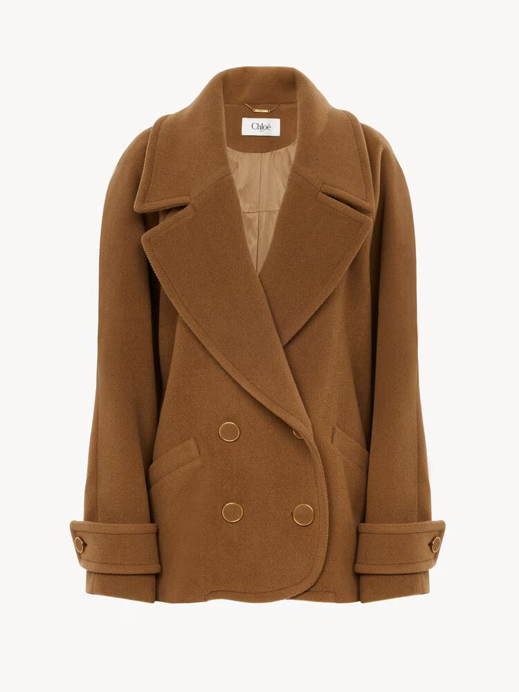 MANTEAU COURT CROISÉ EN LAINE CHEVRON