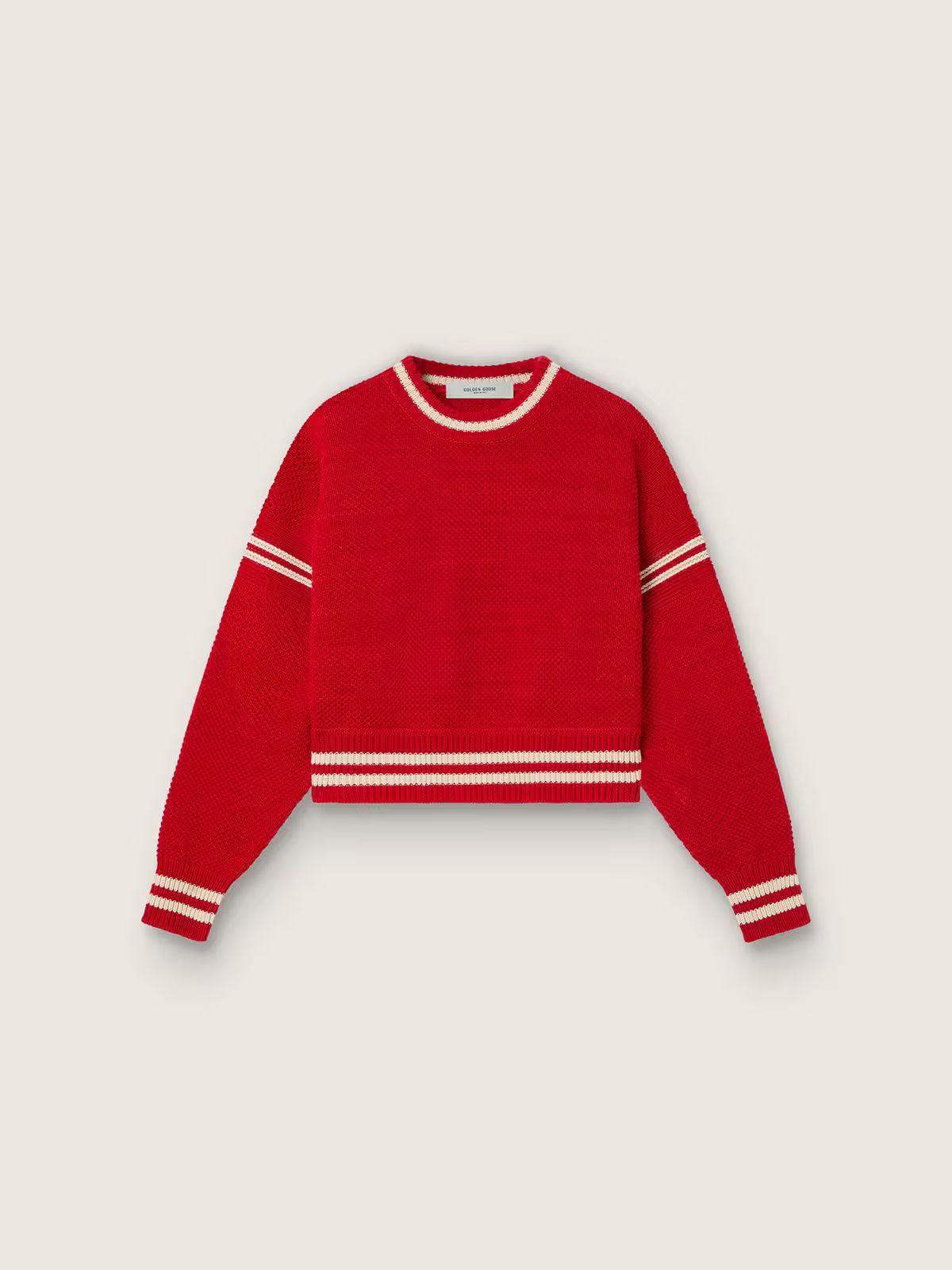 PULL BOXY EN COTON ROUGE AVEC BRODERIE