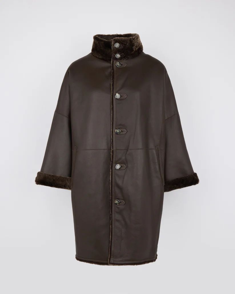MANTEAU AMPLE PEAU LAINÉE D'AGNEAU RÉVERSIBLE