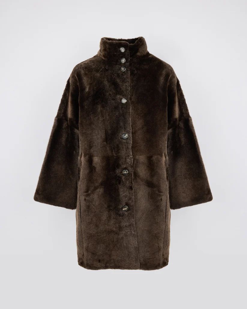 MANTEAU AMPLE PEAU LAINÉE D'AGNEAU RÉVERSIBLE