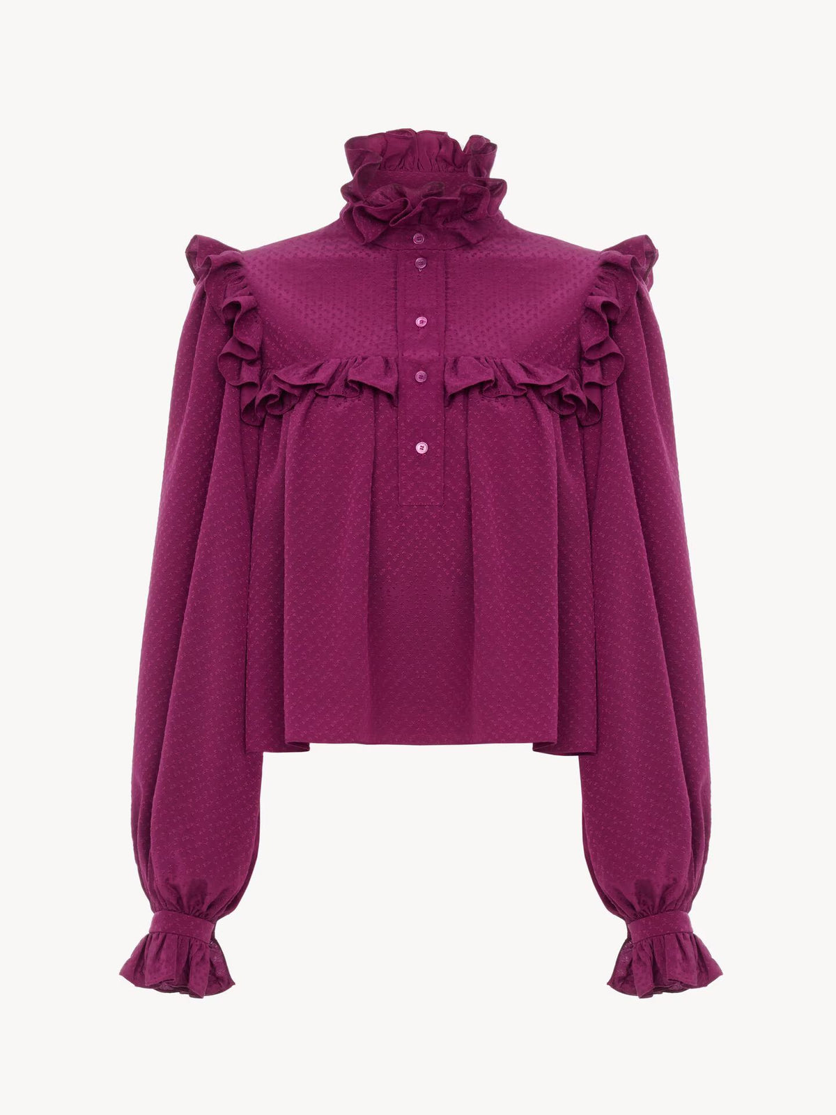 TOP COL MONTANT À VOLANTS EN SOIE JACQUARD